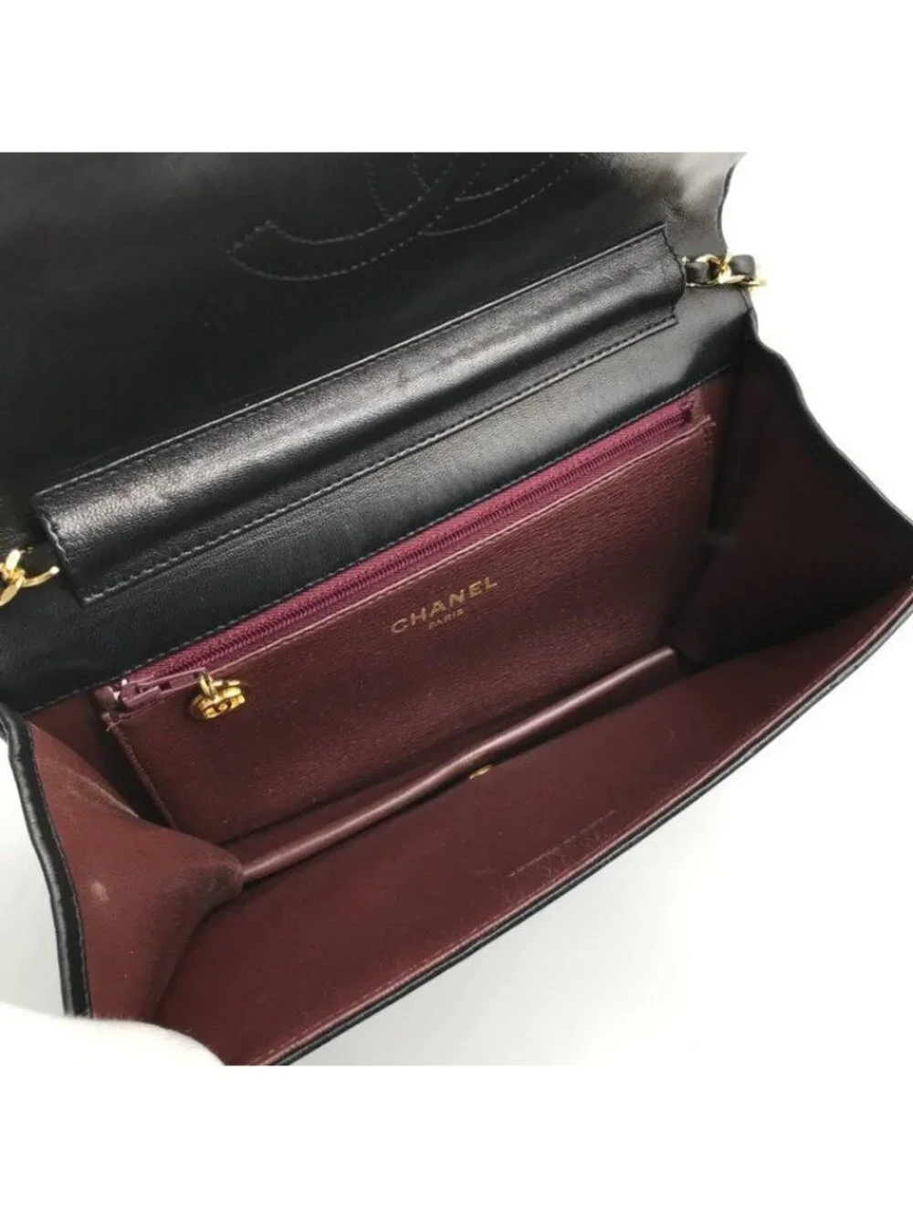Chanel CC Logo Quilted Push Lock Chain Shoulder Bag Black